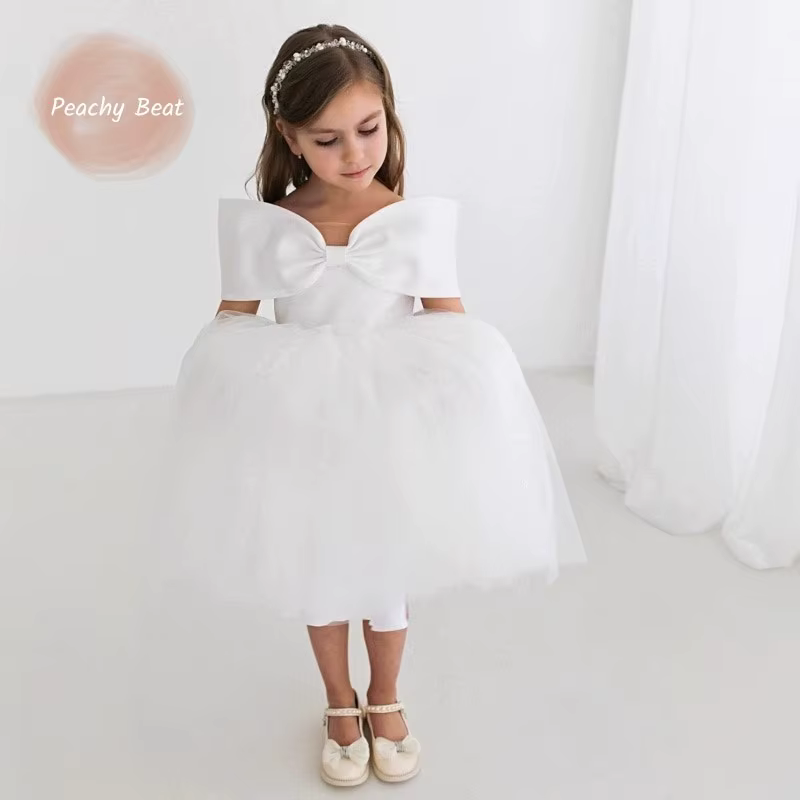 Robe Tutu Princesse à Nœud pour Bébé Fille, Épaules Dénudées, Élégante en Tulle, pour Mariage, Anniv