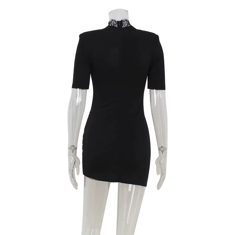 Robes à col haut pour femmes, mini robe éducative, tenues à demi-manches, gaine de tambour évidée, p