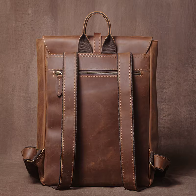 GURO – sac à dos rétro en cuir véritable pour hommes et femmes, sac de voyage à rabat Simple, en cui