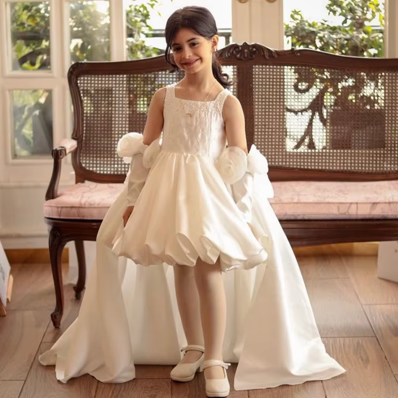 Robe de princesse blanche pour filles, idéale pour anniversaire, mariage, demoiselle d'honneur, banq