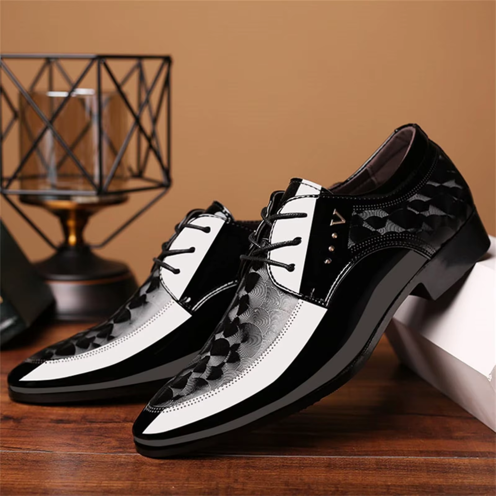 Chaussures Oxford modernes à lacets pour hommes, motif moiré, chaussures provoqué d'affaires formell