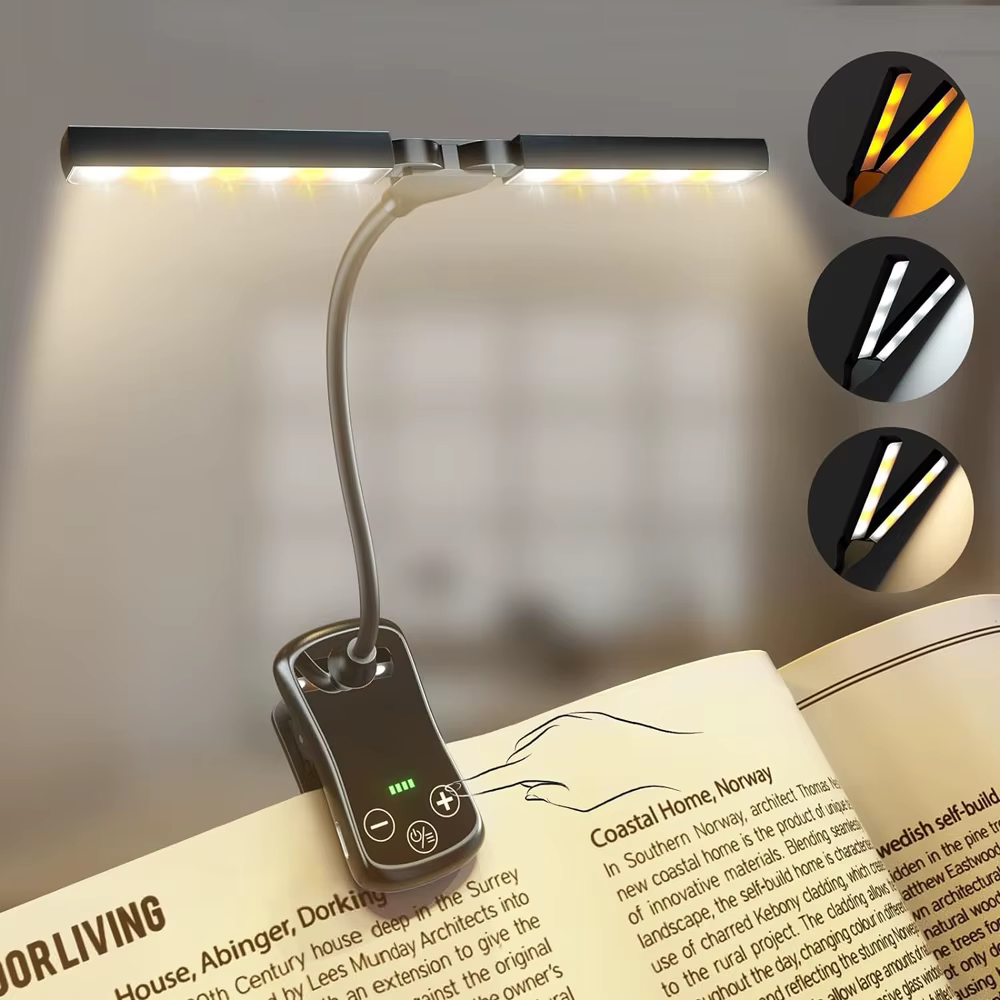 Lampe de livre, lampe de lecture à commande tactile à 14 LED avec 3 couleurs et 8 luminosité, lampe 