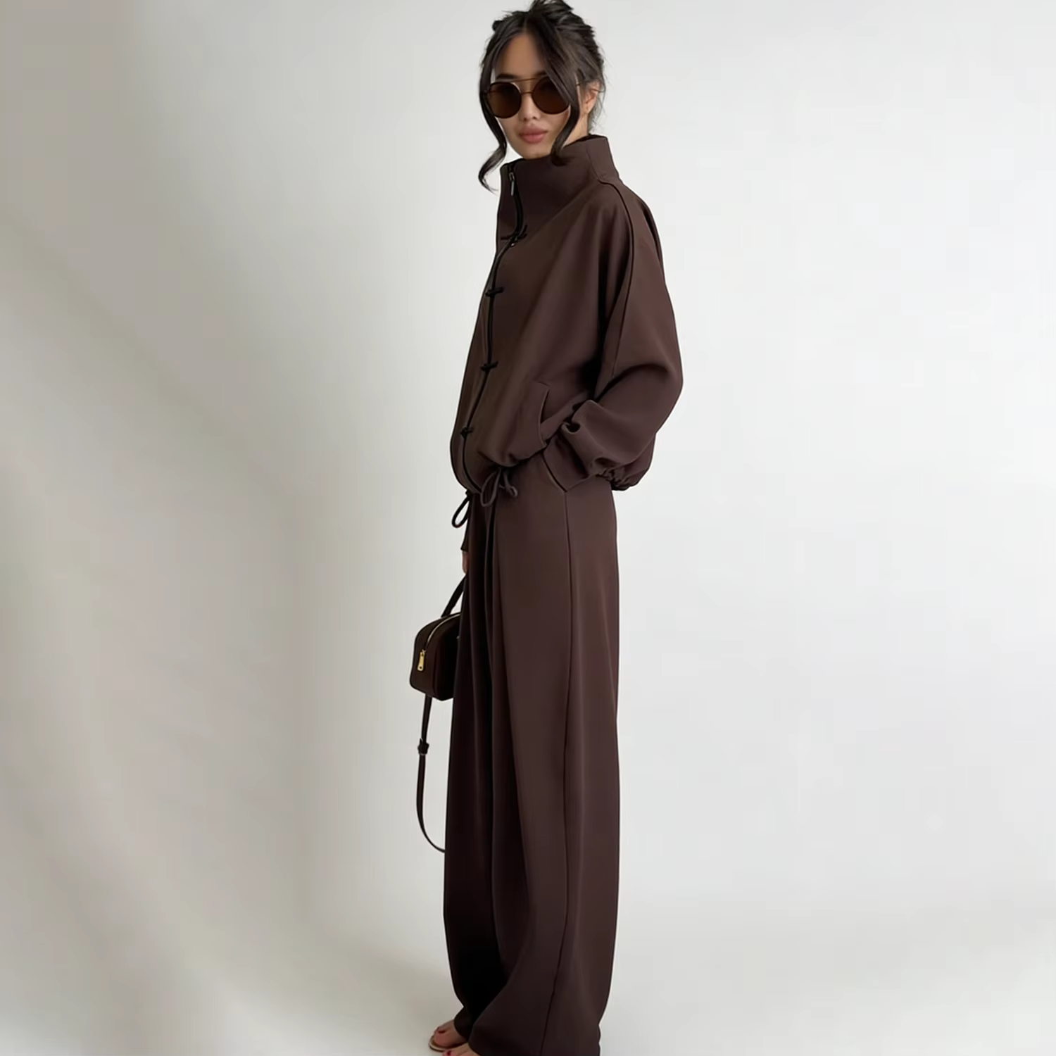 LIMO 2026 Femme : Ensemble deux pièces élégant à nœud chinois – Haut zippé à col montant et pantalon