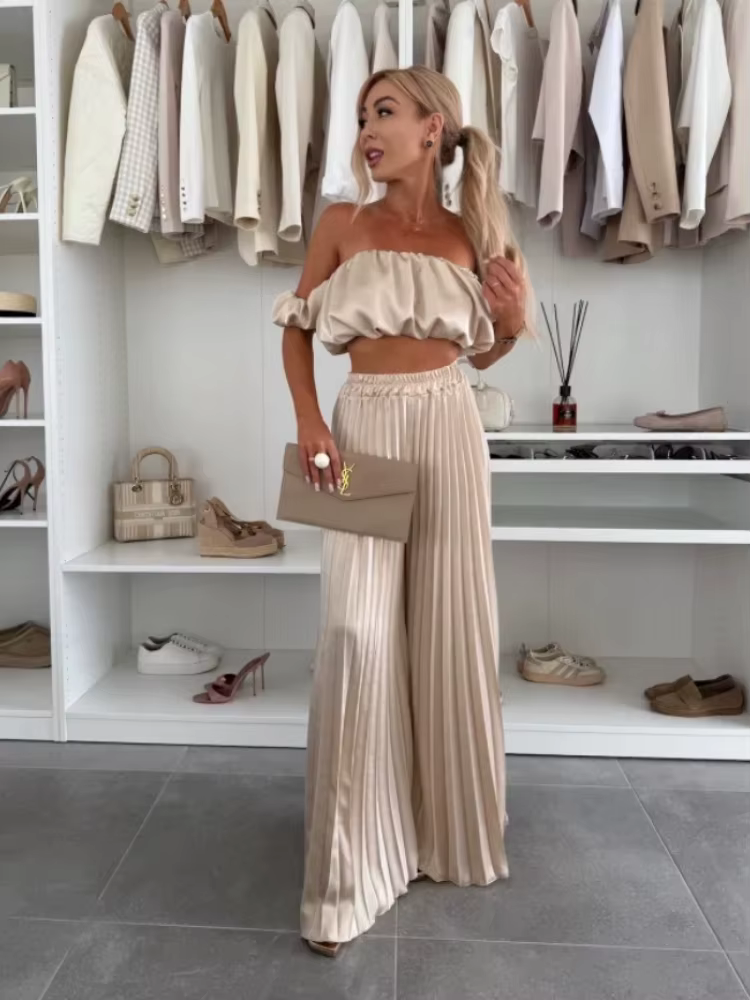Costume sans bretelles pour femmes, élégant, décontracté, couleur unie, pantalon élastique pliable, 