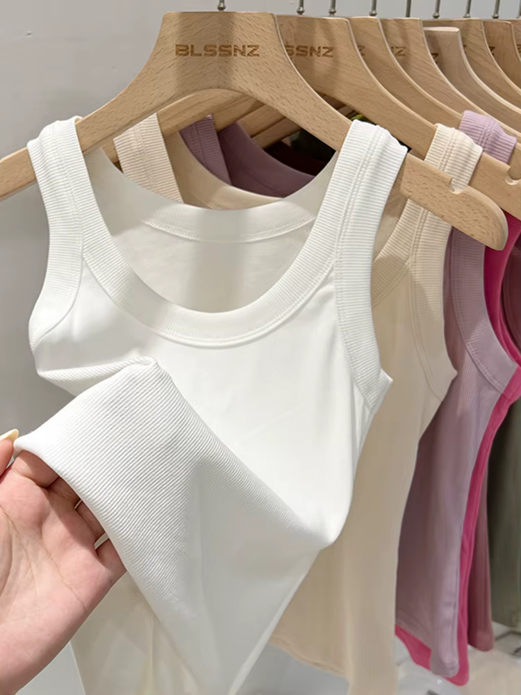 Zjaiss femmes solide col rond côtelé débardeur Camisole femmes 2026 été basique élastique débardeur 