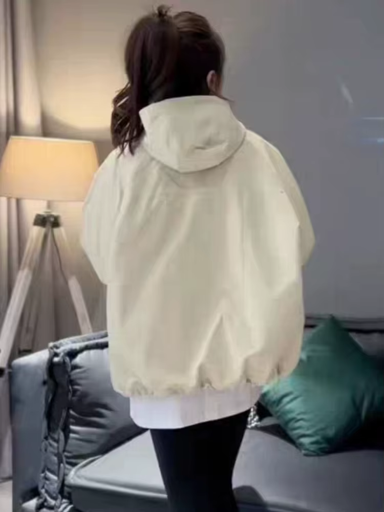 Vestes monochromes à capuche pour femmes, fermeture éclair simple, poches de loisirs, style japonais
