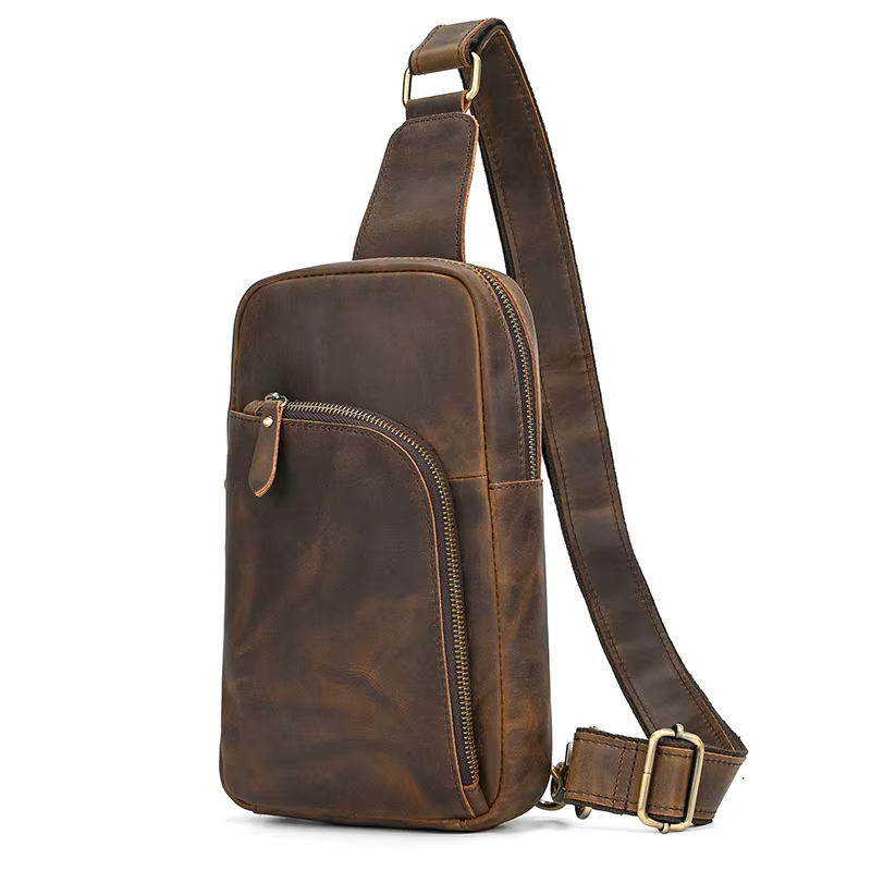 Sac de poitrine en cuir décontracté pour hommes, sacs de poitrine rétro pour hommes, sac à bandouliè