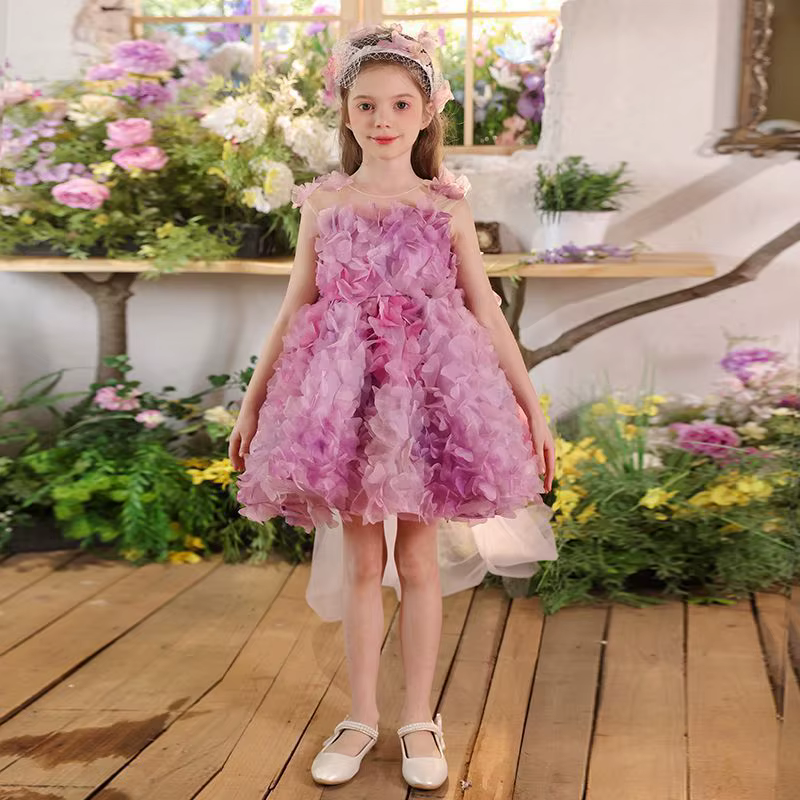 Nouvelle Robe de Princesse Fleurie pour Filles, Tenue de Cérémonie pour Enfants, Robe de Performance