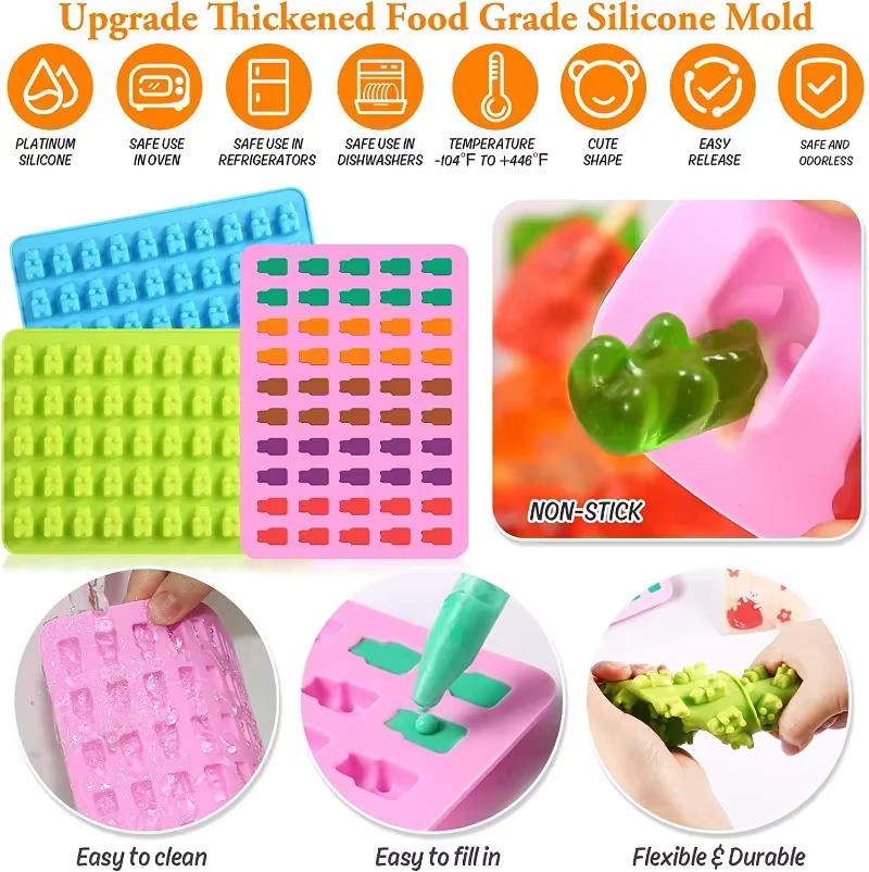 Moule ours gommeux en Silicone, 50 grilles, mignon ours, gelée, avec compte-gouttes, bonbons, chocol