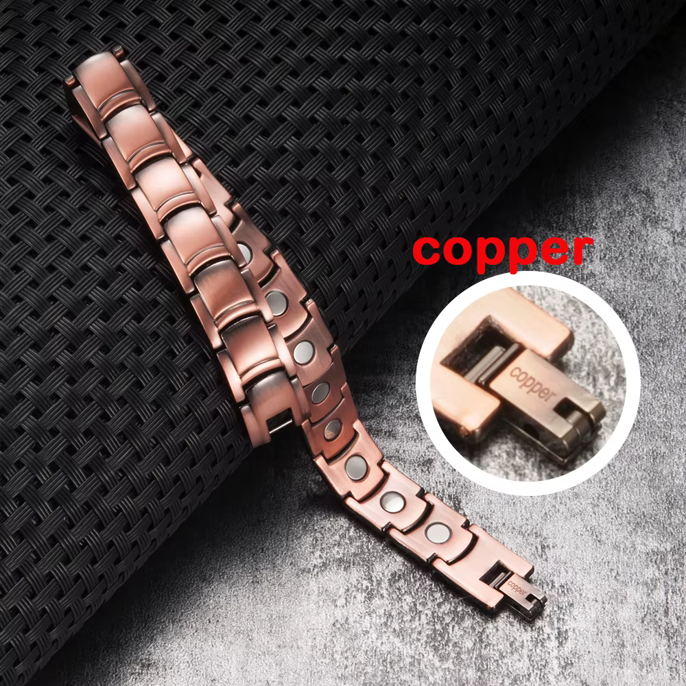 Vinterly – Bracelet magnétique en cuivre pur pour hommes, 12mm de large, thérapie magnétique en méta