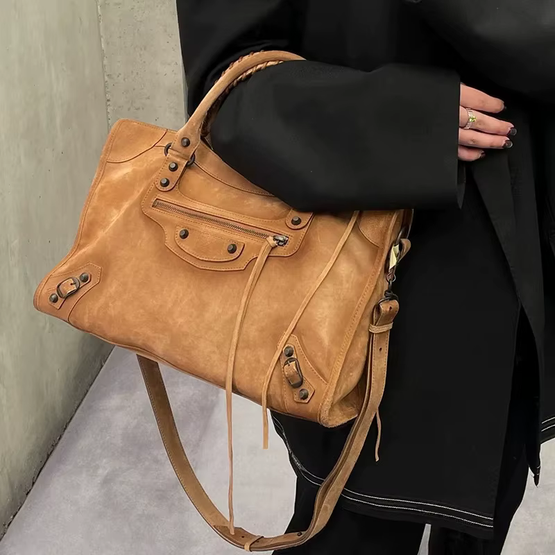 SHELKSBAG 2026 Automne – Sac à bandoulière en daim pour femme, style rétro et tendance, grande capac