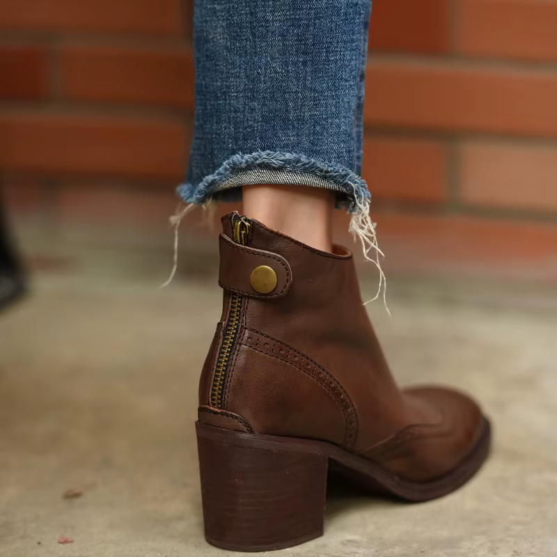 Bottines en cuir de vache à talons épais pour femme, chaussures classiques, Style européen, automne,