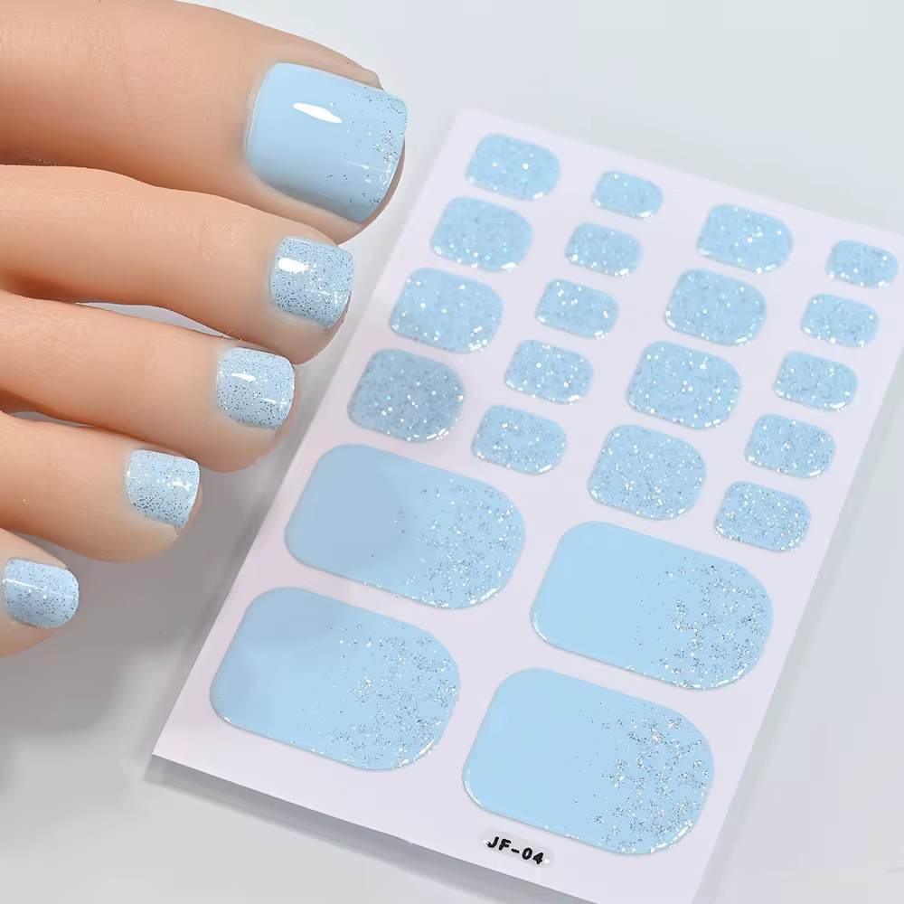5 feuilles/110 pointes été paillettes orteil ongles autocollants couverture complète ongles envelopp