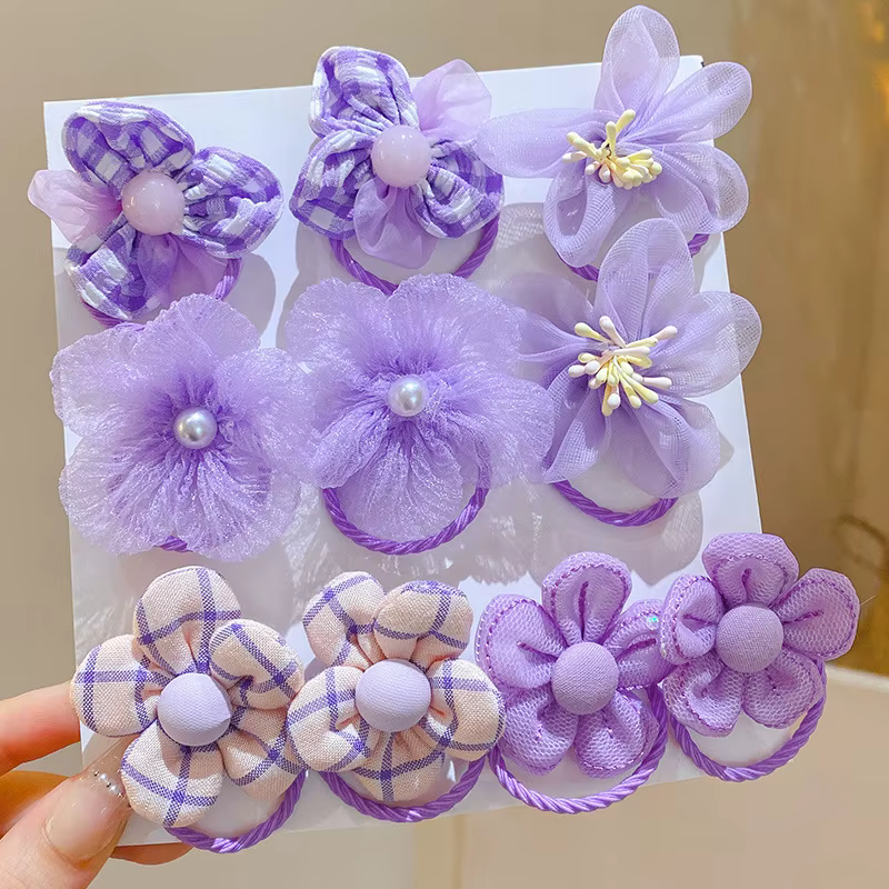 Lot de 10 élastiques à cheveux en maille à fleurs pour enfants, avec une bonne élasticité, bandeau p