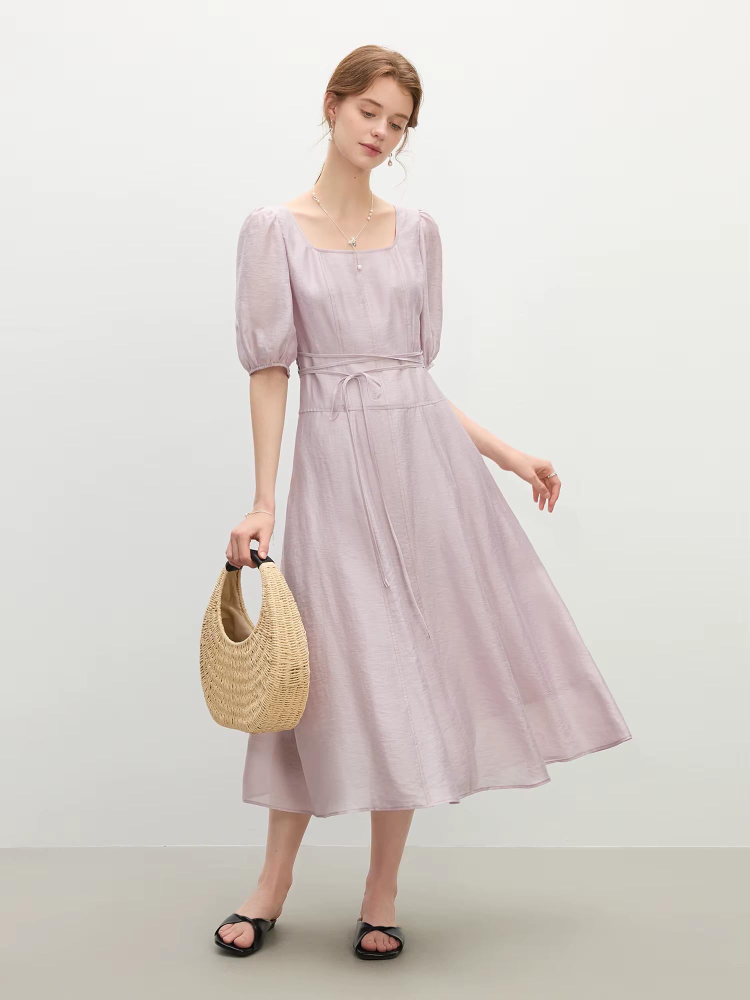 FSLE manches bouffantes col carré robe de Style français pour les femmes 2025 été nouveauté romantiq