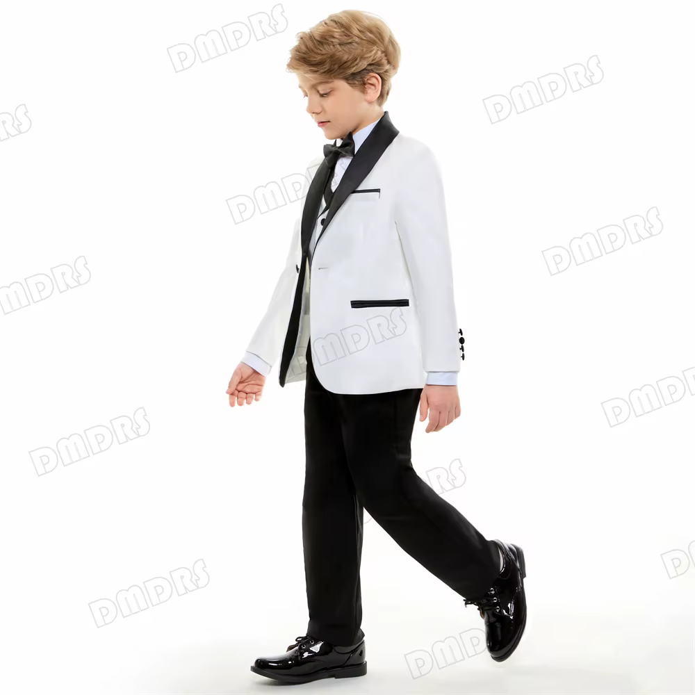 Sunshine-Ensemble formel blanc trempé pour enfants, smoking de mariage pour enfants, ours à bague, o