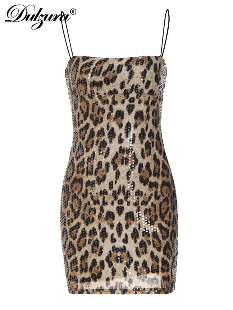 Mini robe tactique zura à imprimé léopard pour femmes, sangle initiée par les spaghettis, col carré,