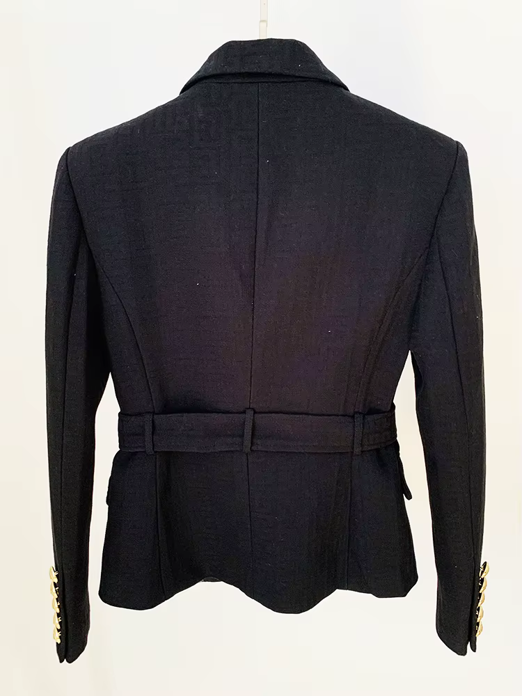 HIGH STREET Nouveauté 2026 Blazer de créateur pour femme, croisé, à boutons lion, jacquard monogramm