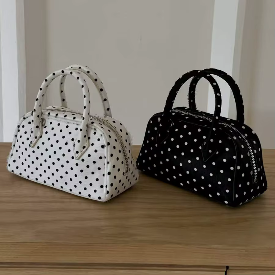 Sacs boston en cuir véritable à pois pour femmes sac à main et bourse de luxe de styliste nouveau à
