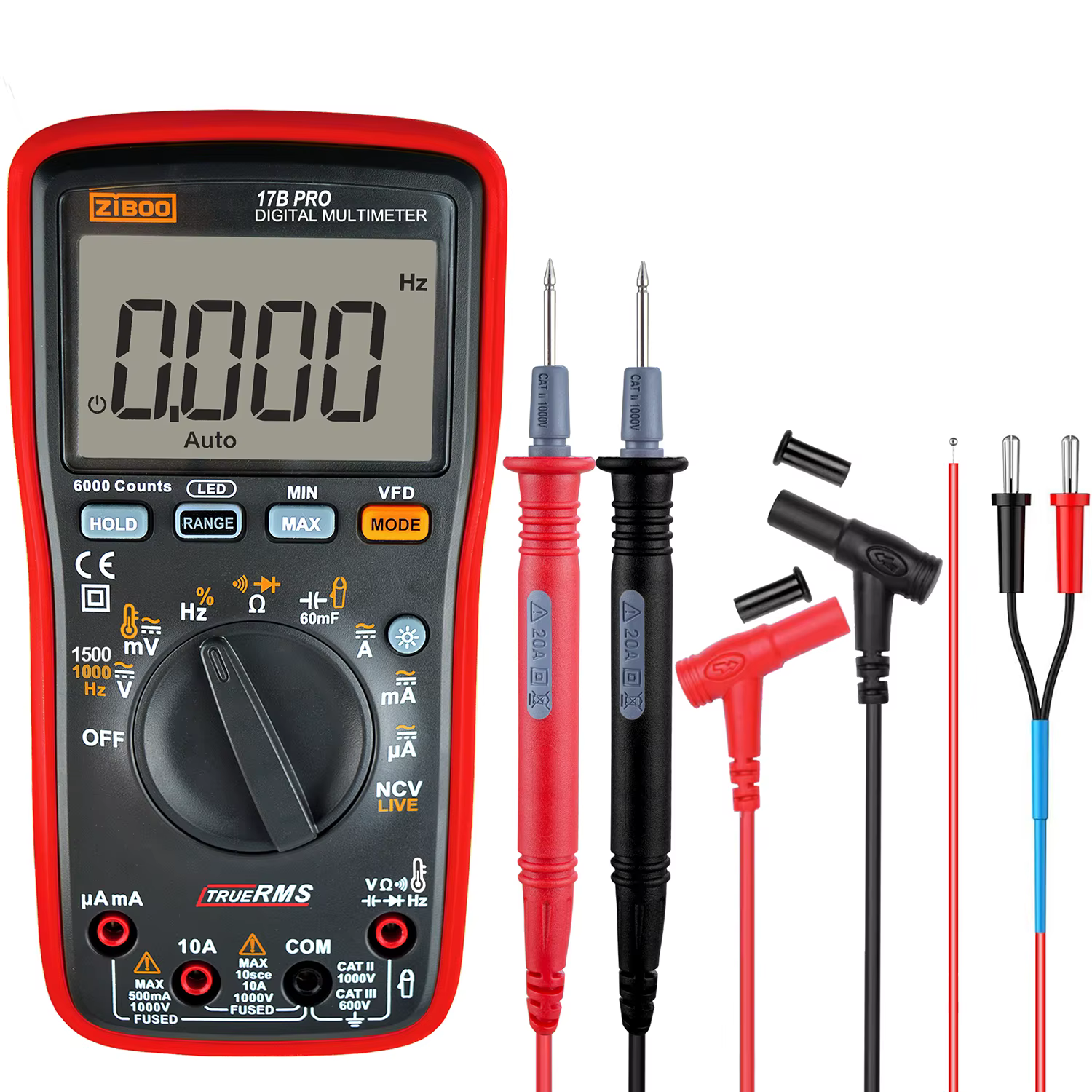 Multimètre numérique ZIBOO 15B PRO 17B PRO True RMS, pour applications électriques au long avec une