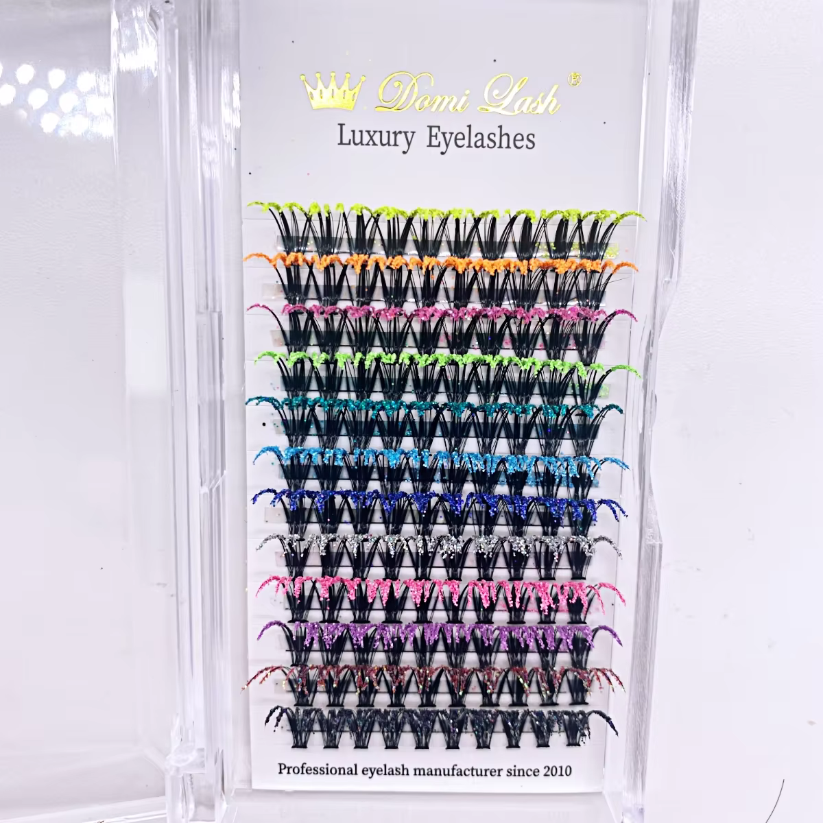 Extension de faux cils individuels à paillettes colorées, Volume russe, éventail préfabriqué, noël, 