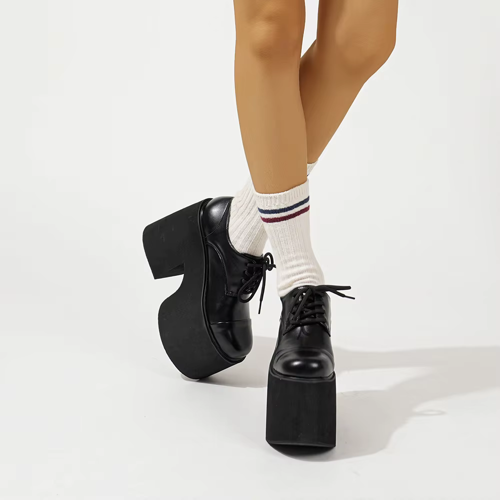 Gdgydh femmes escarpins à talons épais à lacets élégant Oxford plate-forme pompes pour femmes hauteu