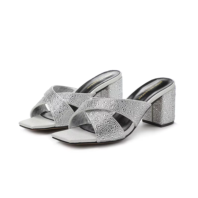 Pantoufles d'Été en Cuir group pour Femme, Chaussures à Talons Optiques, Parka Ouverte, à la Mode, i