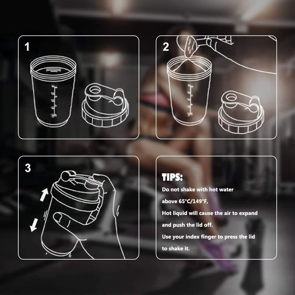 3 couches Shaker bouteille de protéines poudre Shake Cup bouteille d'eau tasse de mélange en plastiq