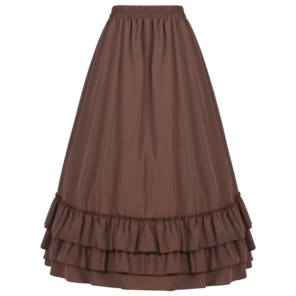Jupe victorienne longue taille haute à volants marron, jupes Steampunk, tenue de fête pour femmes, v