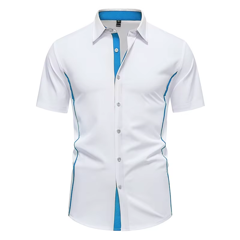 Chemises d'été élastiques formelles pour hommes, chemise boutonnée contrastante, style Y2K Old Money