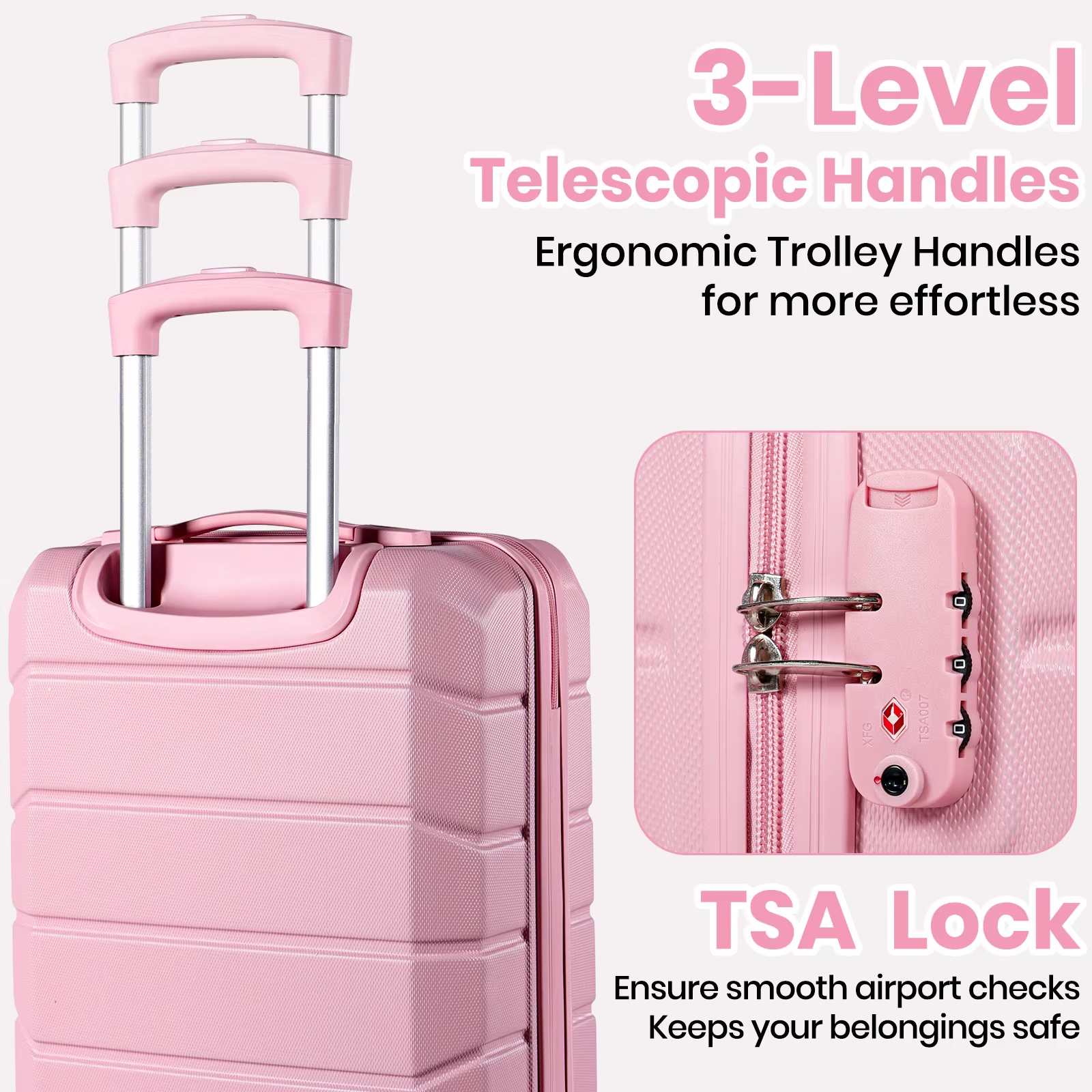 Valise à roulettes rigide pour bagages à main, bagage de cabine léger avec serrure TSA et 4 roues pi