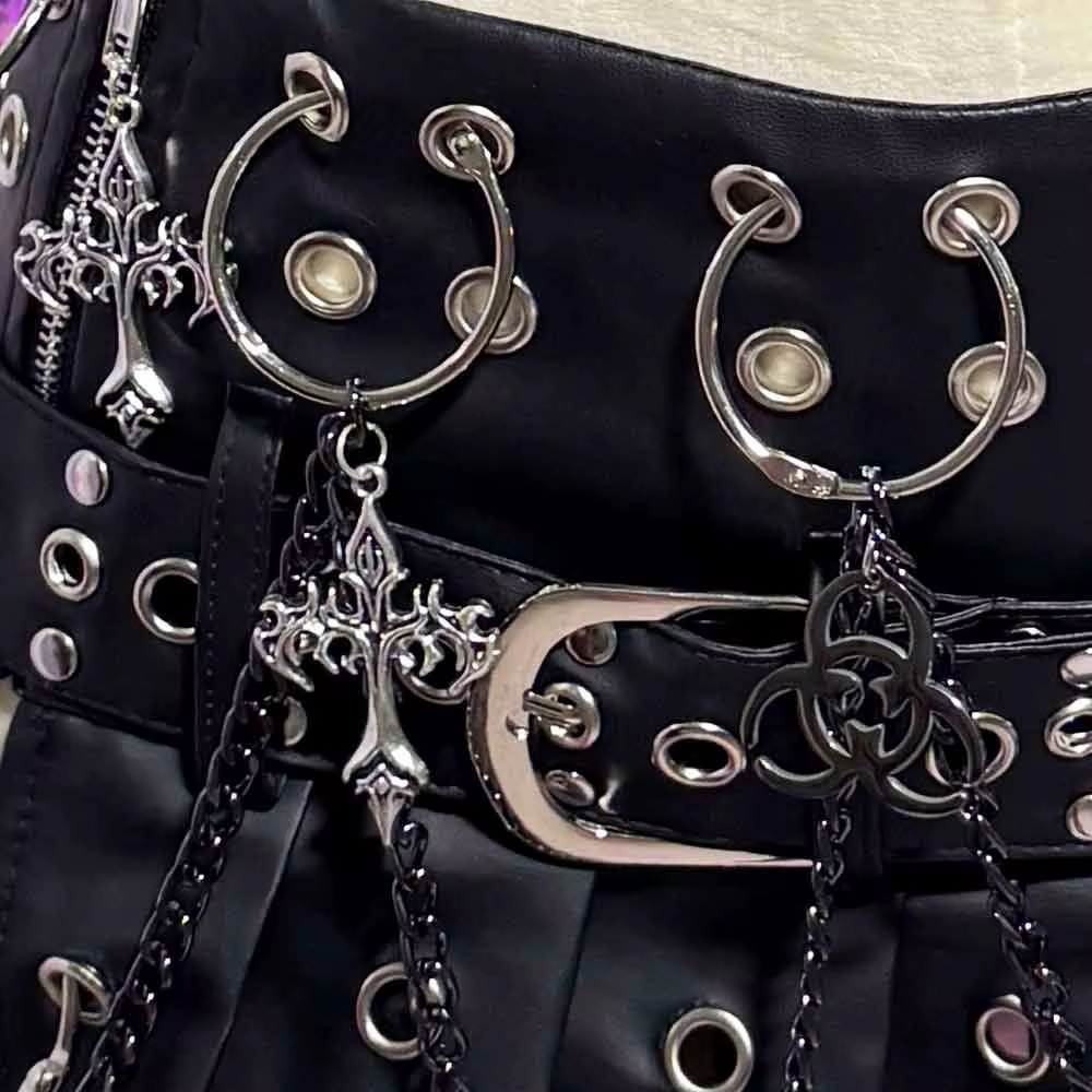Mini-jupe gothique emo en cuir PU pour adolescentes, style grunge, punk rock, festival, rave, Y2K, v