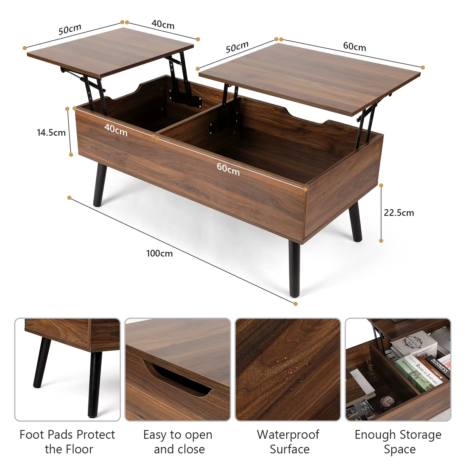 VOWNER-Table Basse artificiel évatrice avec Compartiment de Rangement Mathié et Caché, Plateau de Ta