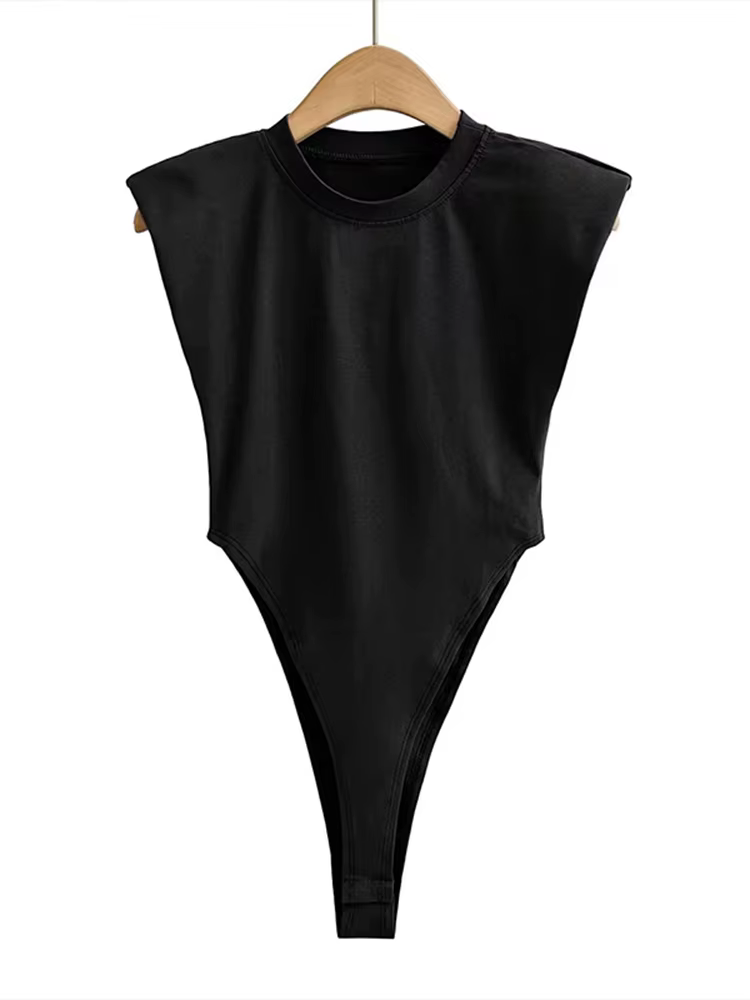 Hauts sexy femmes 2025 été une pièce moulante body rembourré épaule body noir sans manches body cost