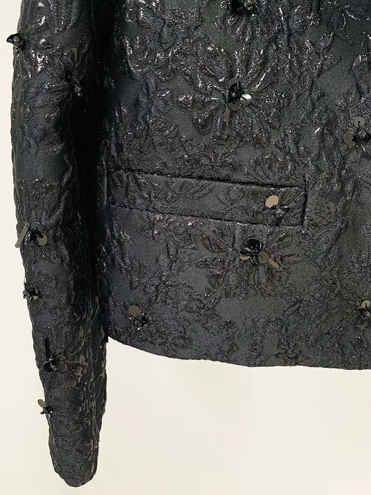HIGH STREET Nouveauté 2026 Veste de créateur pour femme, style défilé, ornée de perles et de jacquar