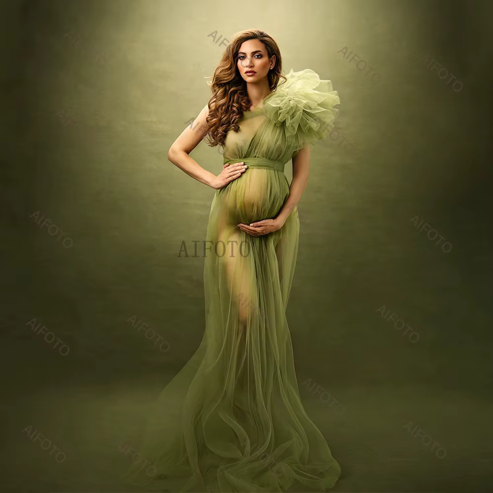 Robes d'accessoires de photographie de maternité, asymétrique épaule dénudée, en Tulle, Sexy, en mai