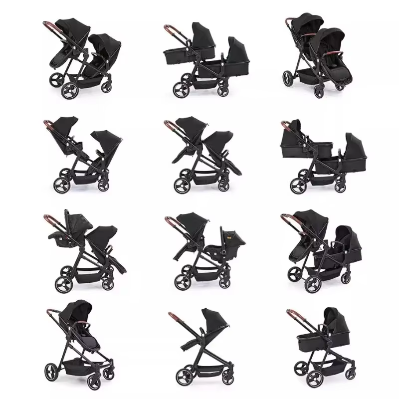 Poussette double neuve avec 2 sièges auto, poussette double multifonctionnelle légère et portable 3 