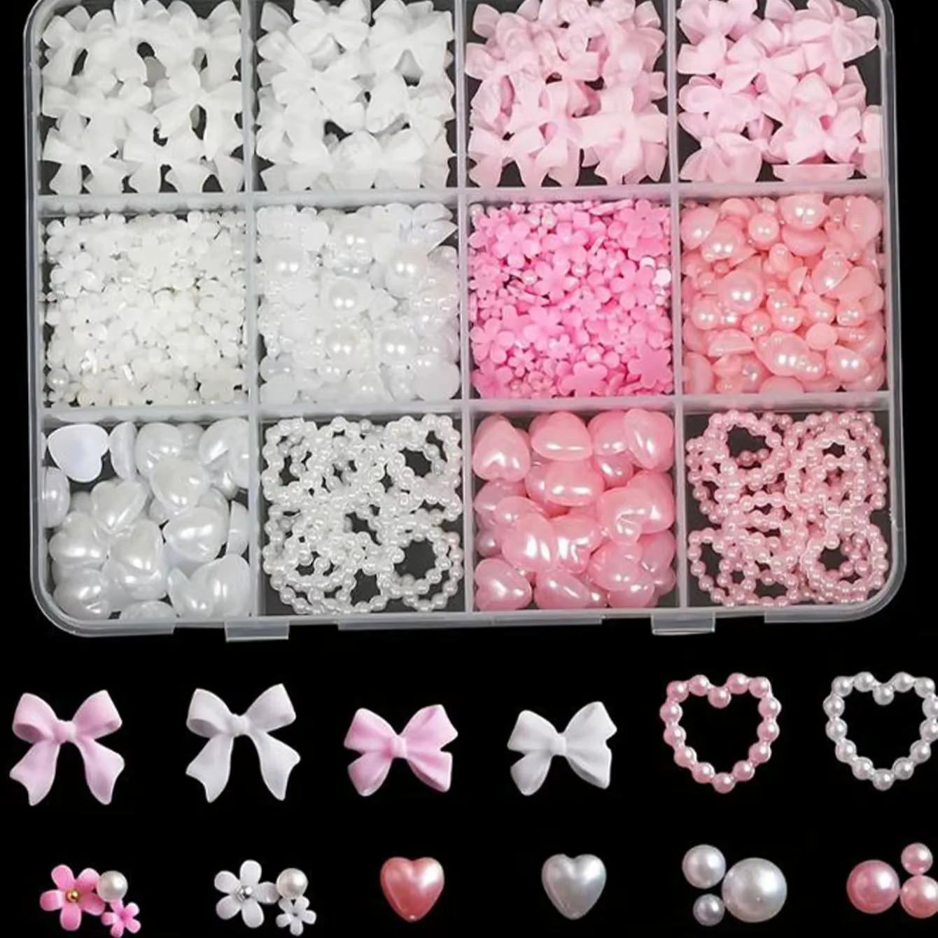 12 grilles 3D résine mixte arc/étoile/lune breloques pour ongles ruban, fleur, perle simulée Nail Ar