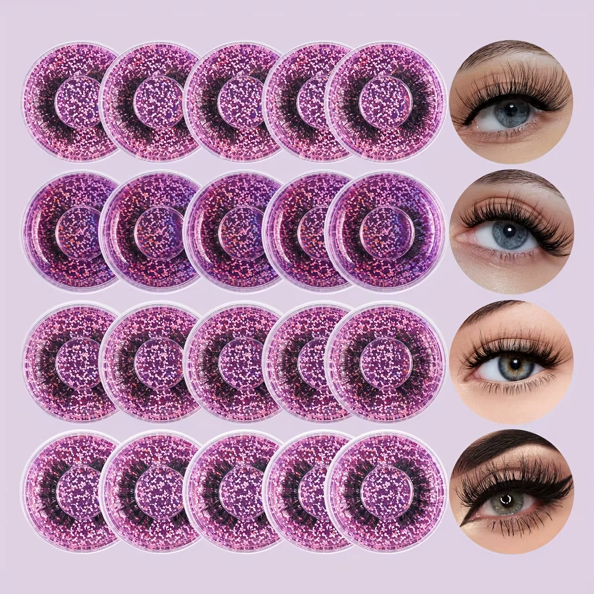 20 paires 4 Styles vaporeux Faux vison Faux cils mélangés dramatiques épais bouclés moelleux bande c