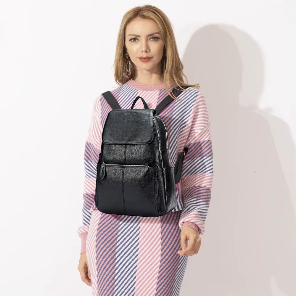 Zency en cuir véritable femmes sac à dos de haute qualité grande capacité sac de voyage sac à dos ca