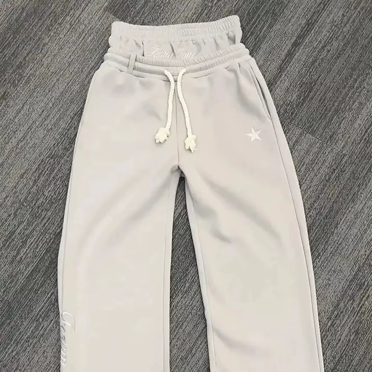 Harajuku – pantalon de survêtement ample à Double taille Y2K, couleur unie américaine, lettres brodé