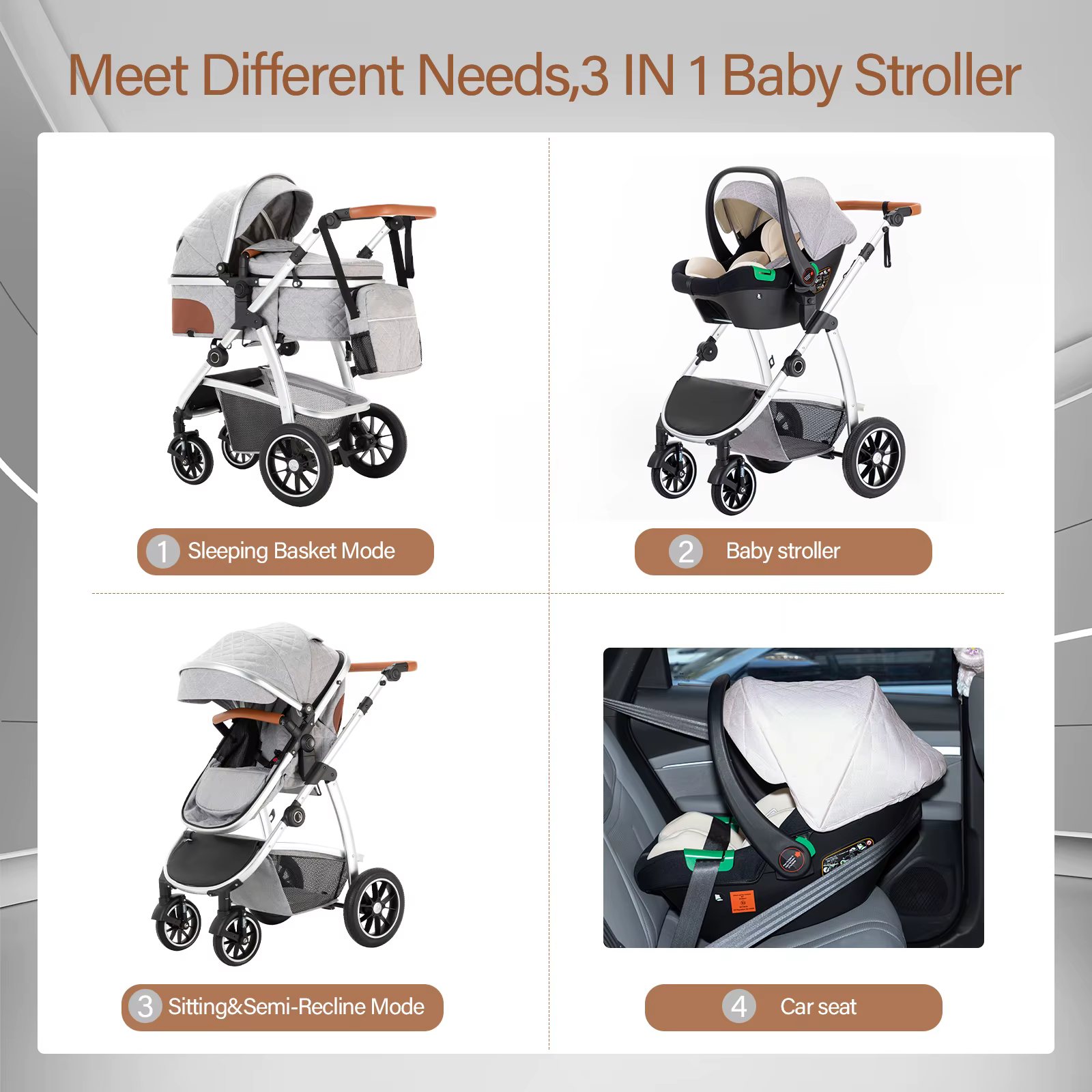 Poussette de luxe 3 en 1 pour bébé, portable, pliable, avec cadre en aluminium, pour nouveau-né et n