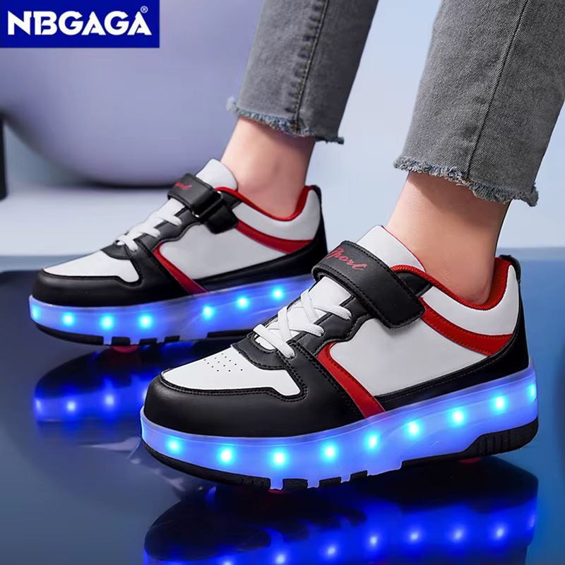 Chaussures lumineuses pour enfants avec charge USB, chaussures de sport d'extérieur, patins à roulet