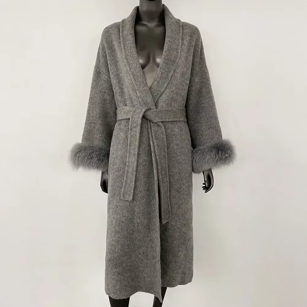 Tempérament d'hiver manteau en laine véritable court et Long poignets amovibles veste en fourrure de