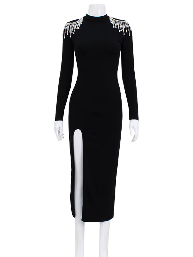 Ahagaga mode évider femmes Maxi Robes Sexy solide dos nu décontracté col roulé mince élégant moulant