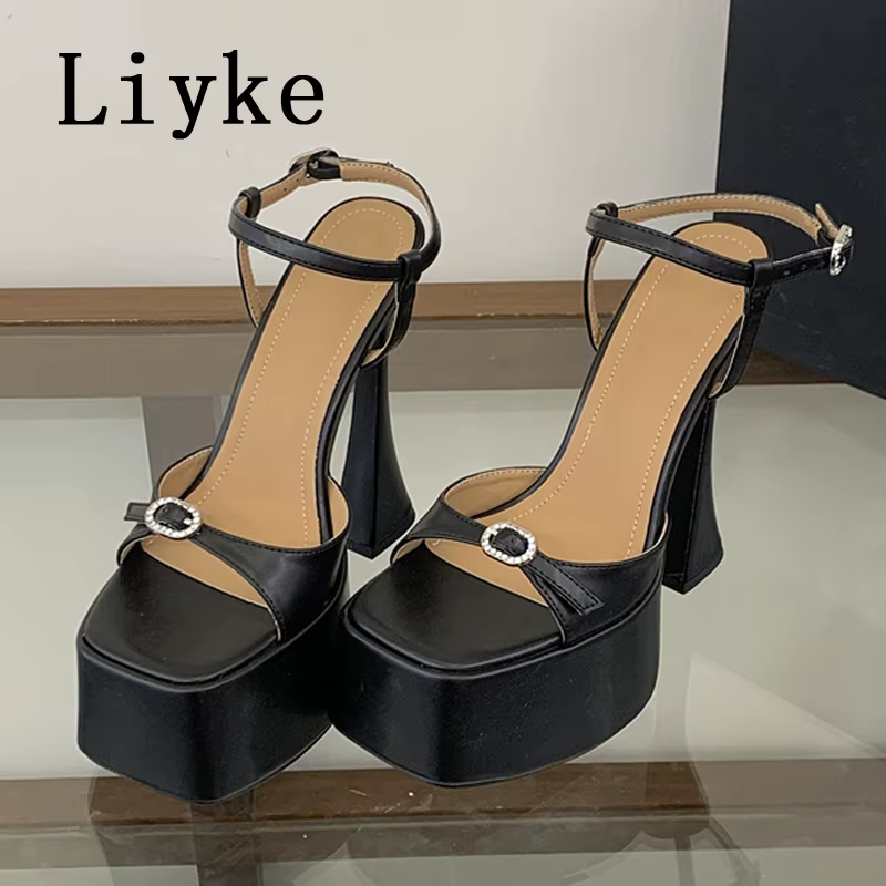 Liyke – sandales à plateforme avec boucle en cristal pour femmes, chaussures à talons hauts blancs à