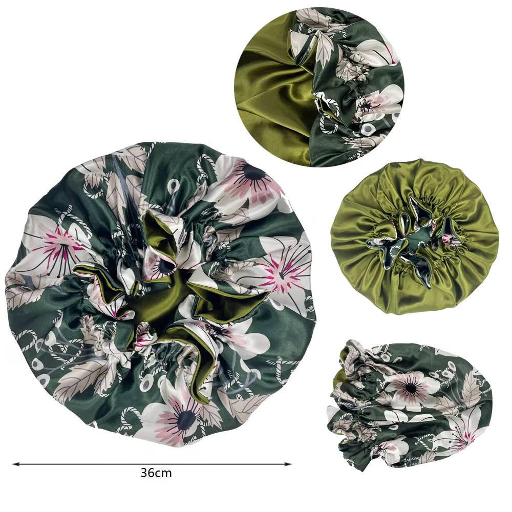 Double couche soyeux Satin Bonnet femmes bonnet de couchage grand réversible Satin doublé nuit somme