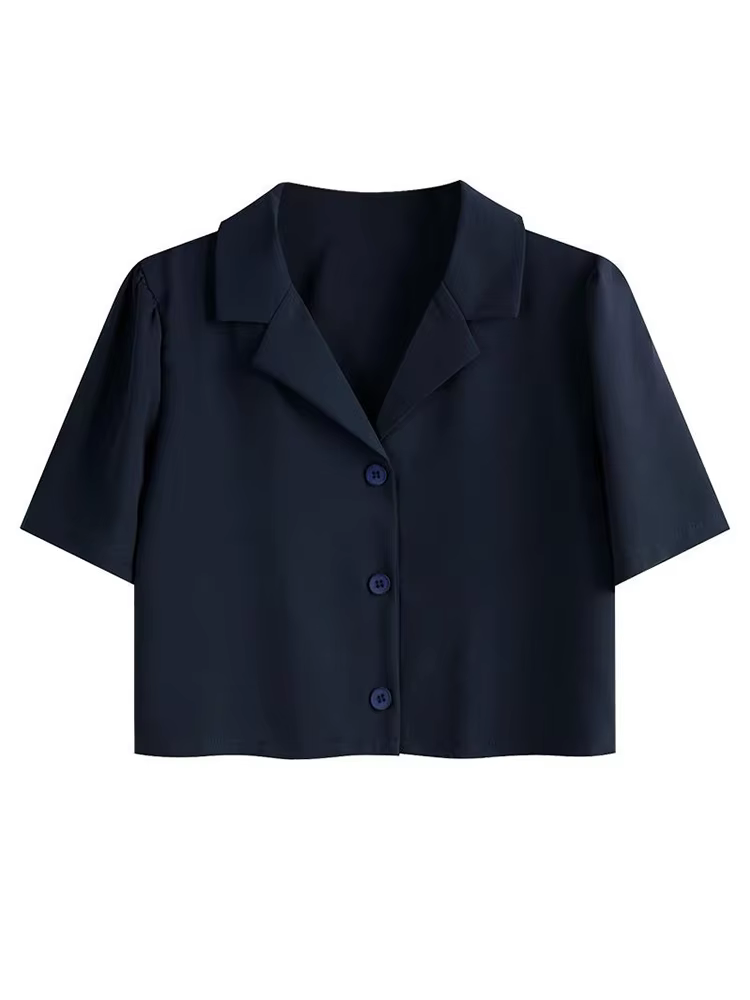 JMPRS-Chemises à col cranté pour femmes, chemises minces boutonnées à manches courtes, mode décontra