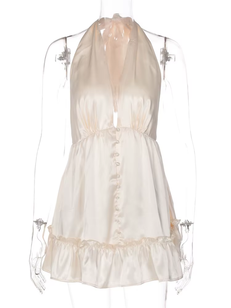 Tossy Satin mode col en v Mini robe femmes à volants dos nu été 2025 vêtements de nuit robe de soiré