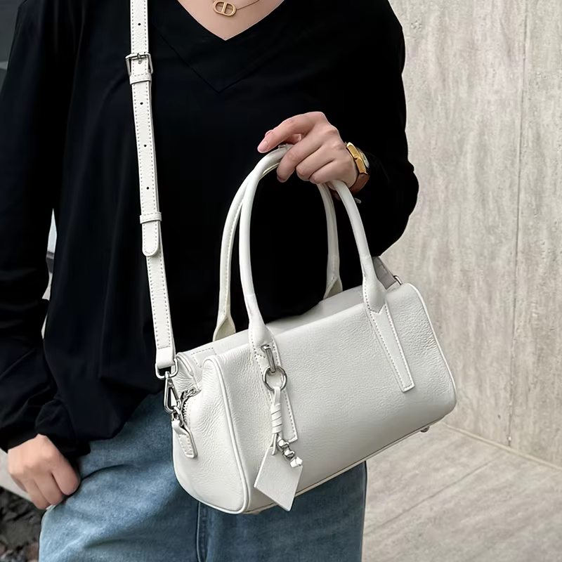 Sacs à bandoulière en cuir de vache véritable pour femmes, fourre-tout rétro Boston de styliste, sac